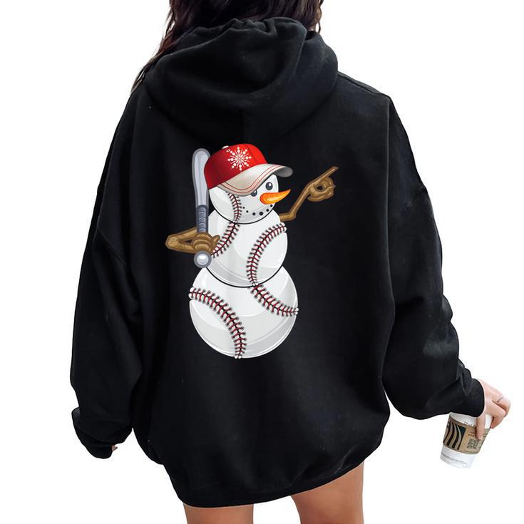Baseball Snowman Balls Baseball Hat Snow Christmas Women Women Oversized Hoodie Back Print