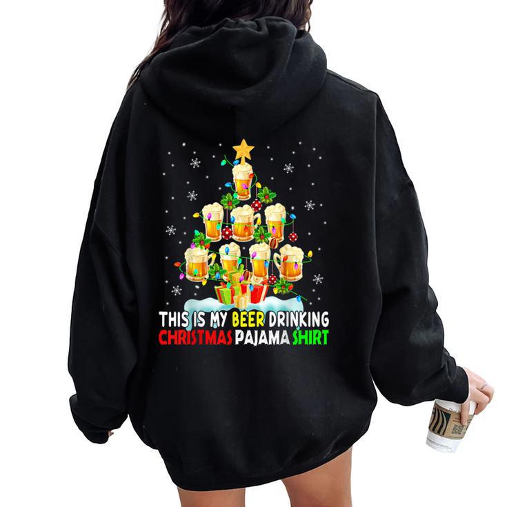 This Is My Beer Drinking Christmas Pajama Beer Drinker Women Oversized Hoodie Back Print