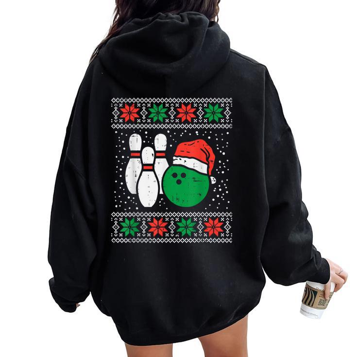 Bowling Ugly Christmas Sweater Sport Bowls Xmas Women Oversized Hoodie Back Print