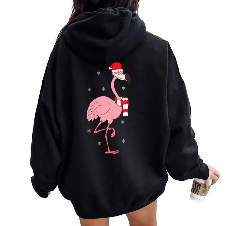 Christmas Flamingo With Santa Hat Cute Christmas Flamingo Women Oversized Hoodie Back Print