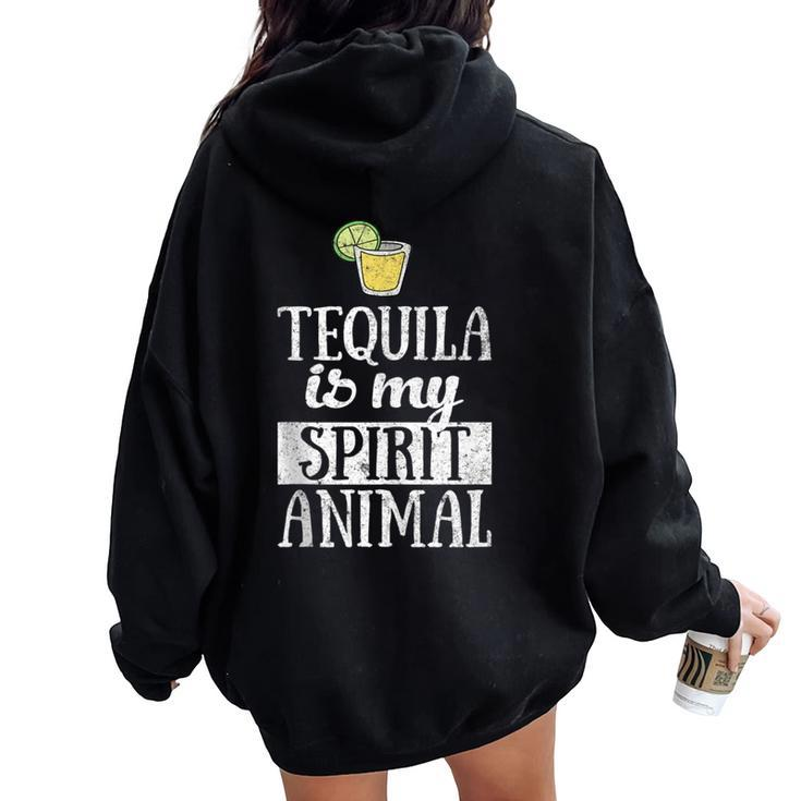 Christmas Tequila Drinking Tequila Is My Spirit Animal Women Oversized Hoodie Back Print