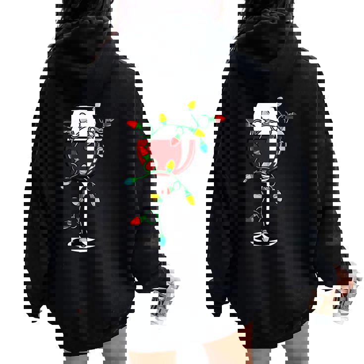 Cute Christmas Wine Glass Christmas Tree Lights Women Oversized Hoodie Back Print