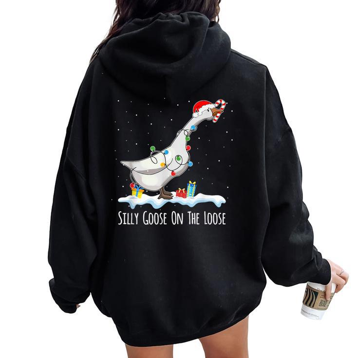 Cute Santa Duck Silly Goose On The Loose Christmas Women Oversized Hoodie Back Print