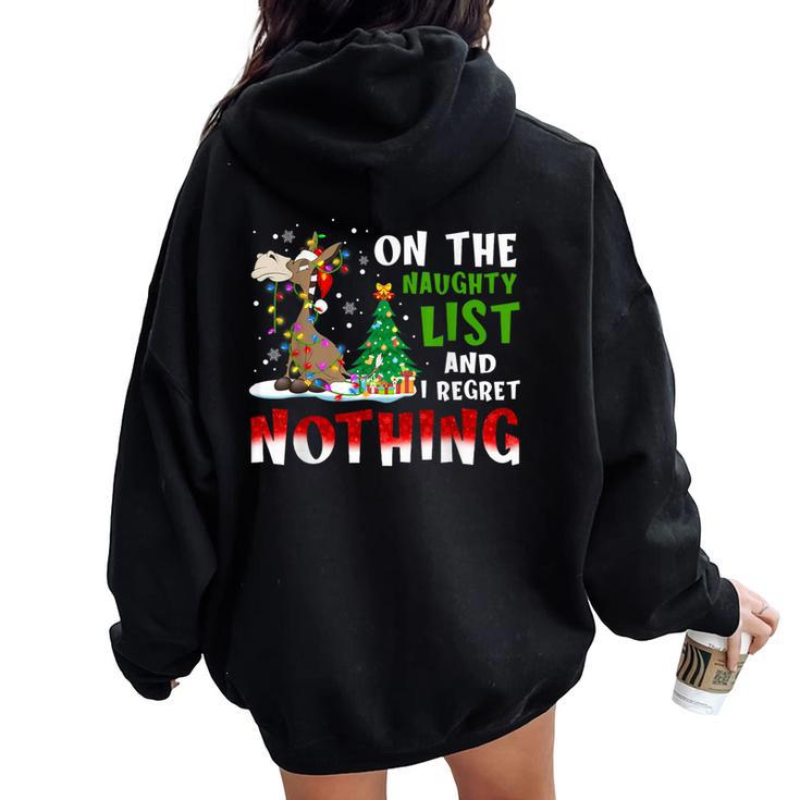 Donkey Christmas On The Naughty List And I Regret Nothing Women Oversized Hoodie Back Print