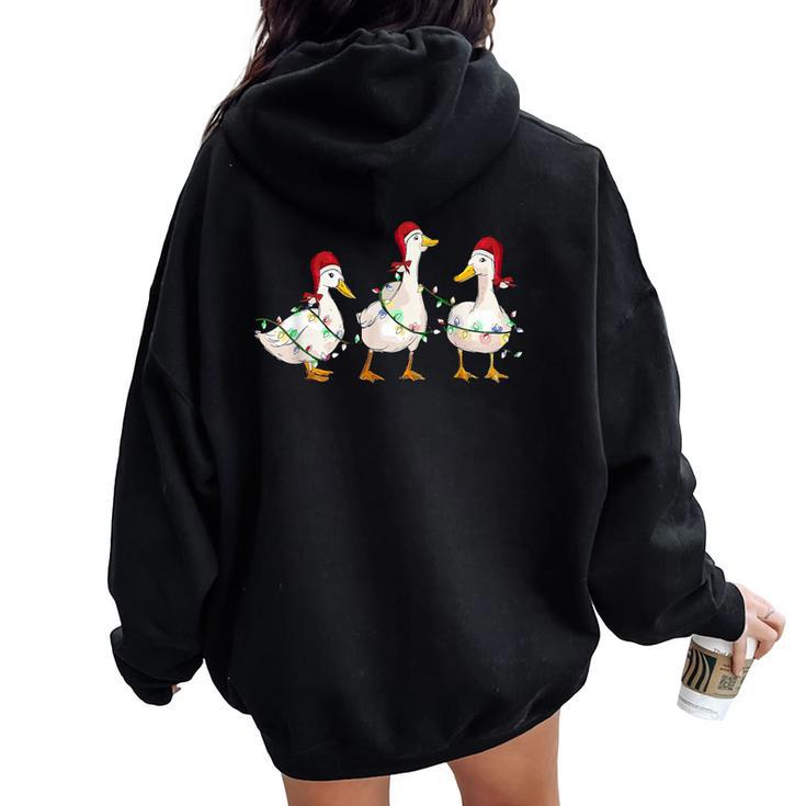 Duck Santa Hat Christmas Lights Silly Goose Xmas Women Women Oversized Hoodie Back Print
