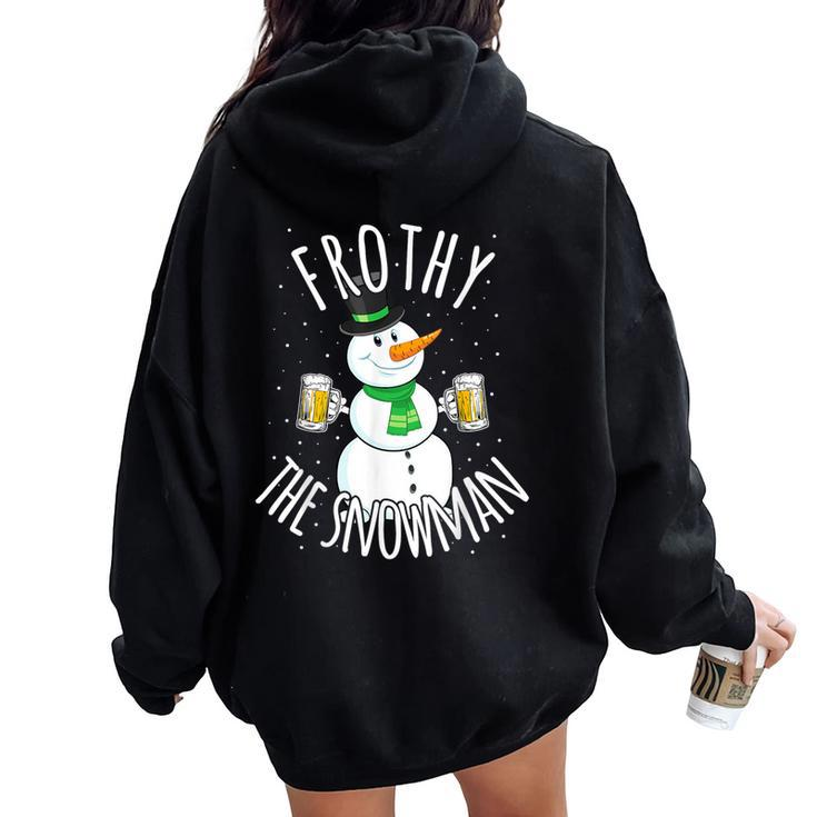 Christmas Snowman Beer Frothy Drinking Party Joke Women Oversized Hoodie Back Print
