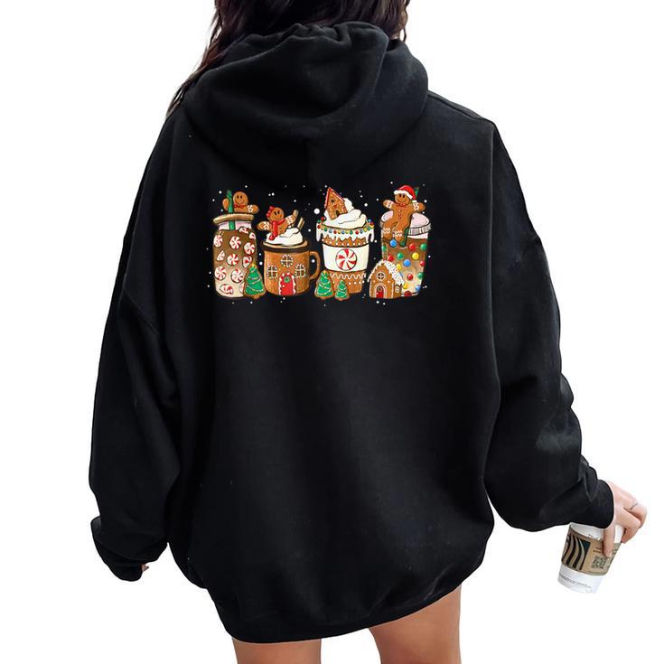 Gingerbread Cookie Christmas Coffee Cups Latte Drink Outfit Women Oversized Hoodie Back Print