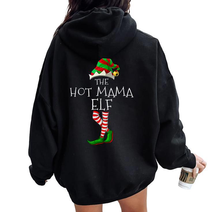 Hot Mama Elf Group Christmas Pajama Party Women Oversized Hoodie Back Print