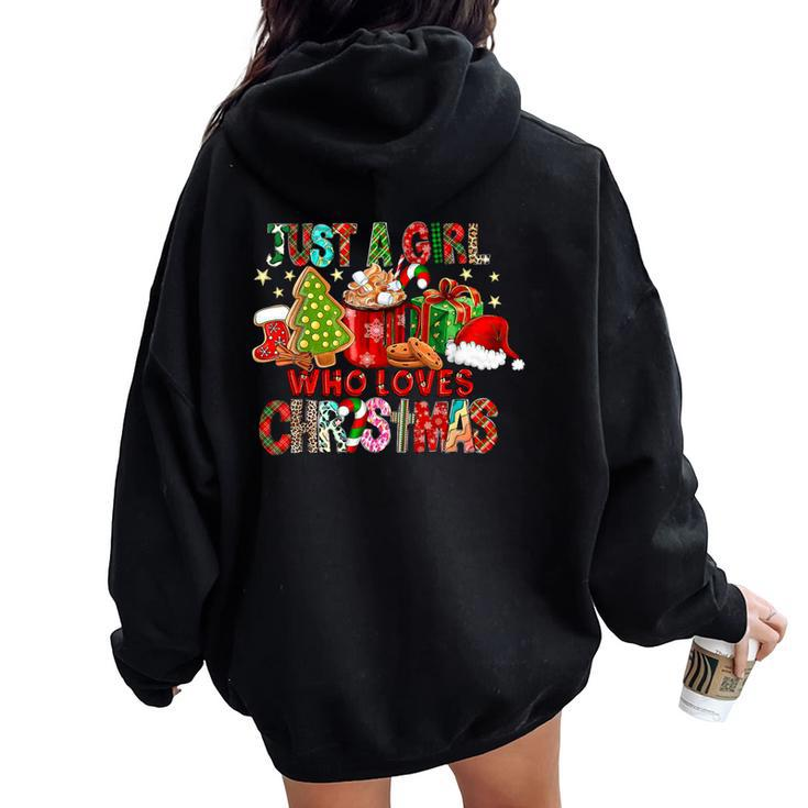 Just A Girl Who Love Christmas Hot Cocoa Hat Santa Pajama Women Oversized Hoodie Back Print