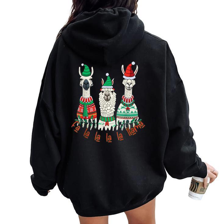 Llama Christmas Ugly Sweater Llama Holiday Xmas Alpaca Women Oversized Hoodie Back Print