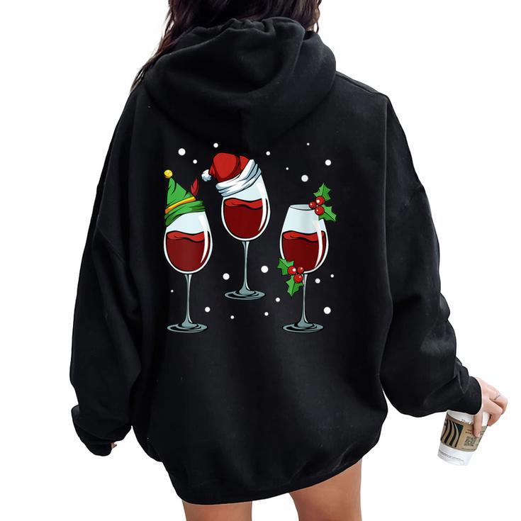 Merry Christmas Wine Lover Red White Alcoholic Drink Grapes Women Oversized Hoodie Back Print