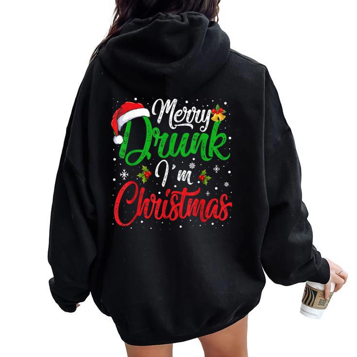 Merry Drunk I'm Christmas Santa Joke Xmas Drinking Women Oversized Hoodie Back Print
