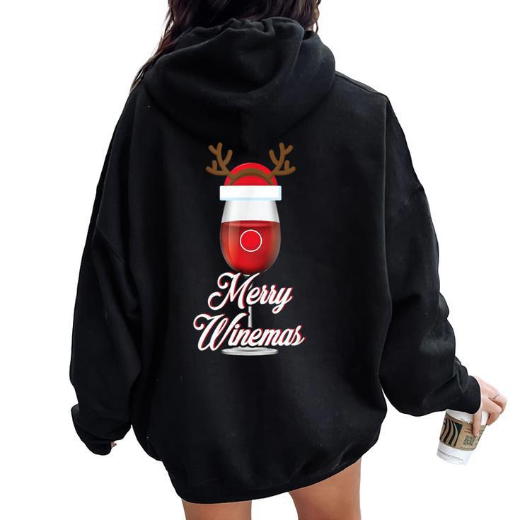 Red Wine Glass With Reindeer Hat Christmas Wine Women Oversized Hoodie Back Print