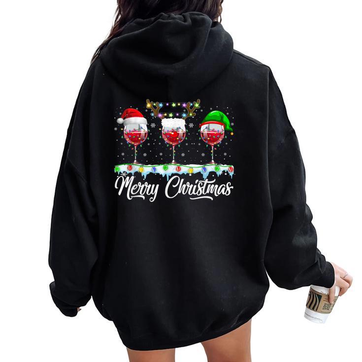 Red Wine Glass Santa Hat Xmas Christmas For Women Women Oversized Hoodie Back Print