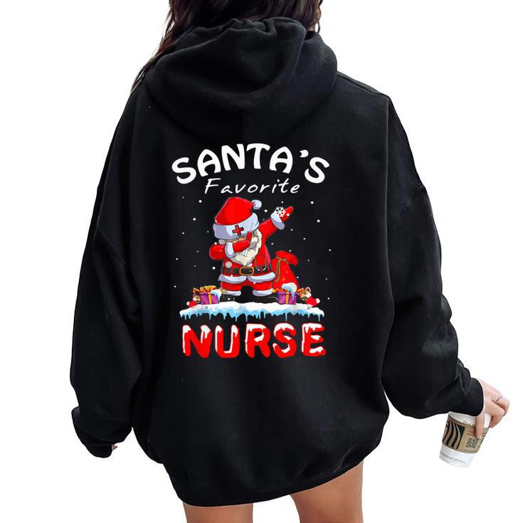 Santa's Favorite Nurse Christmas Dabbing Santa Women Oversized Hoodie Back Print