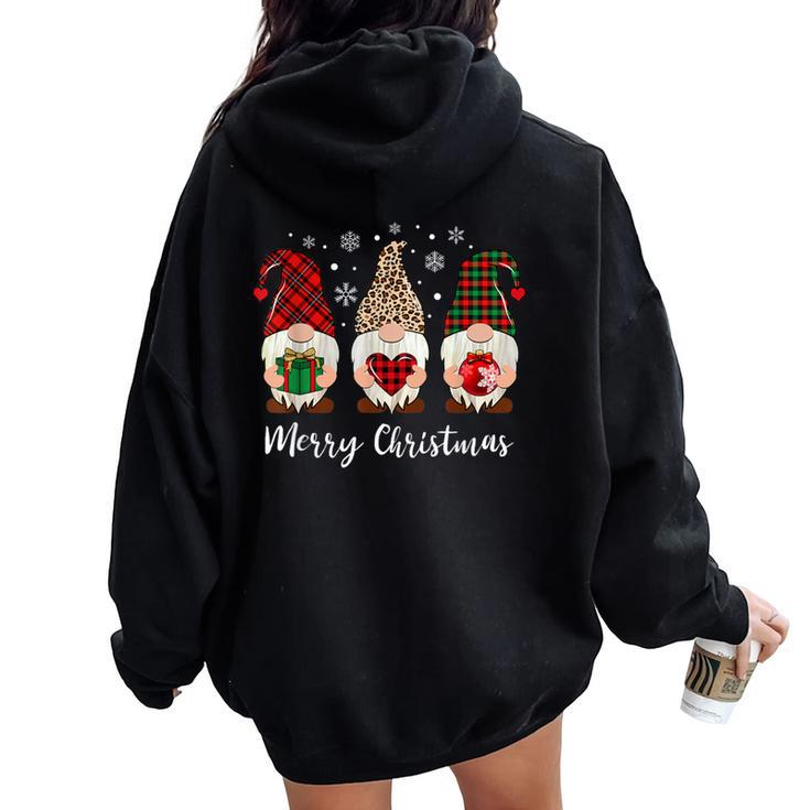 Three Gnome For Merry Christmas Buffalo Leopard Women Oversized Hoodie Back Print