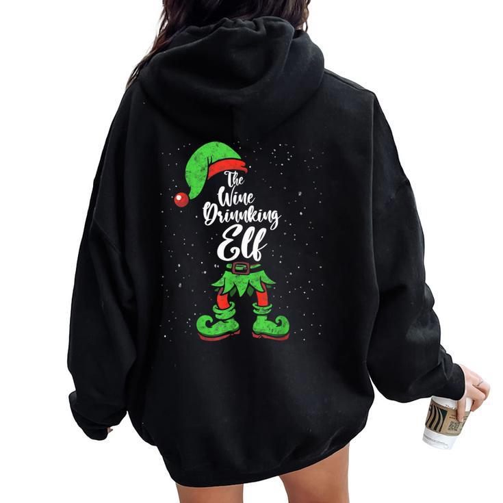 Wine Drinking Elf Matching Family Christmas Pajama Costume Women Oversized Hoodie Back Print