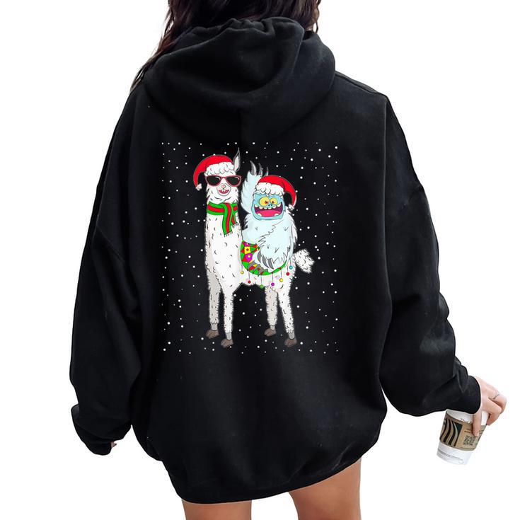 Yeti To Party Santa Hat Llama Christmas Pajama Xmas Women Oversized Hoodie Back Print
