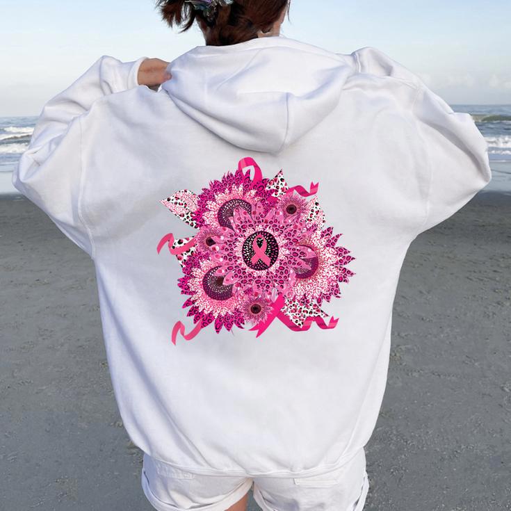 Breast Cancer Awareness Ribbon Sunflower Breast Cancer Women Oversized Hoodie Back Print