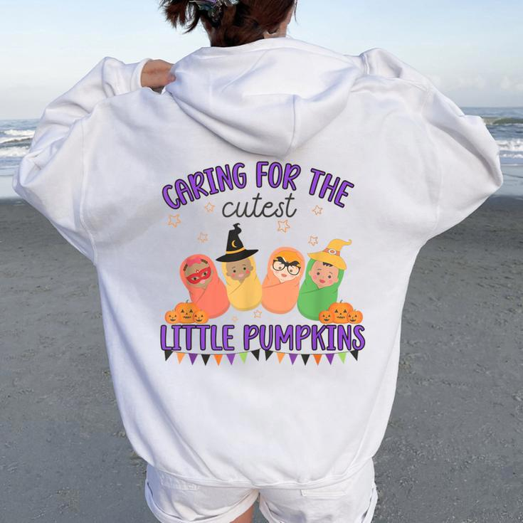 Caring For The Cutest Little Pumpkins Mother Baby Halloween Women Oversized Hoodie Back Print