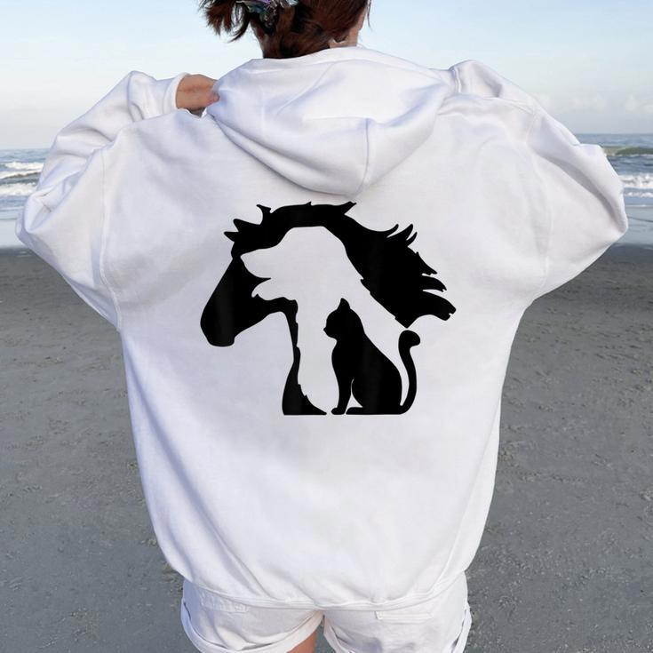 Cute Horse Dog Cat Lover Mother's Day Women Oversized Hoodie Back Print