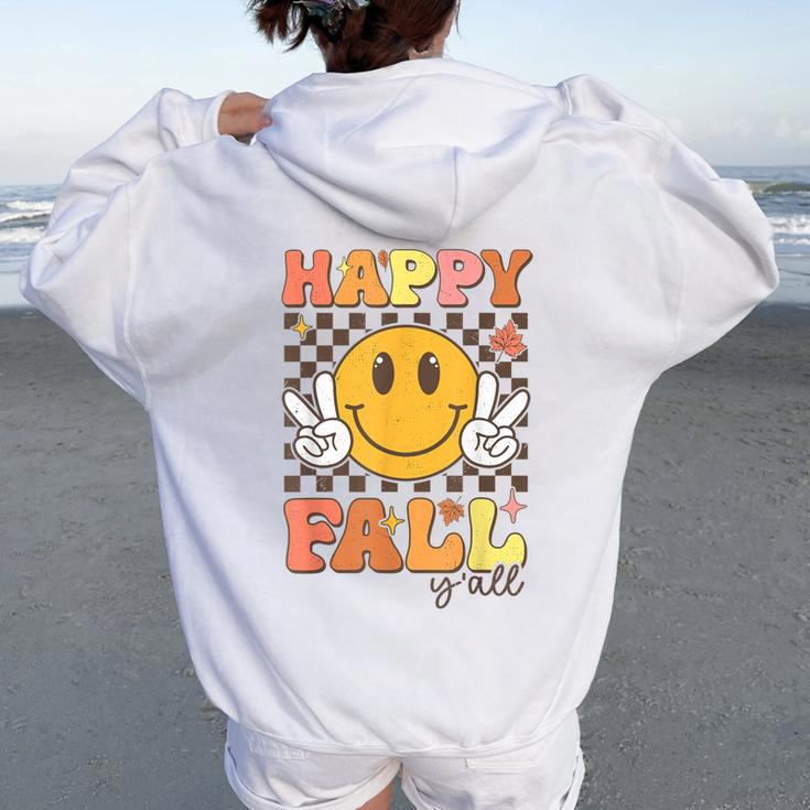 Happy Fall Y'all Retro Smile Face Thanksgiving Autumn Lovers Women Oversized Hoodie Back Print