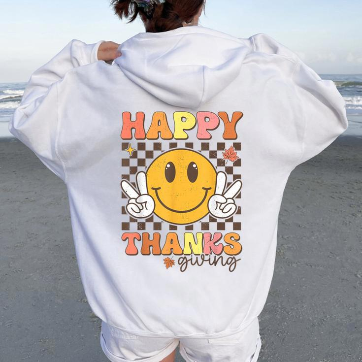 Happy Thanksgiving Retro Smile Face Fall Autumn Women Oversized Hoodie Back Print