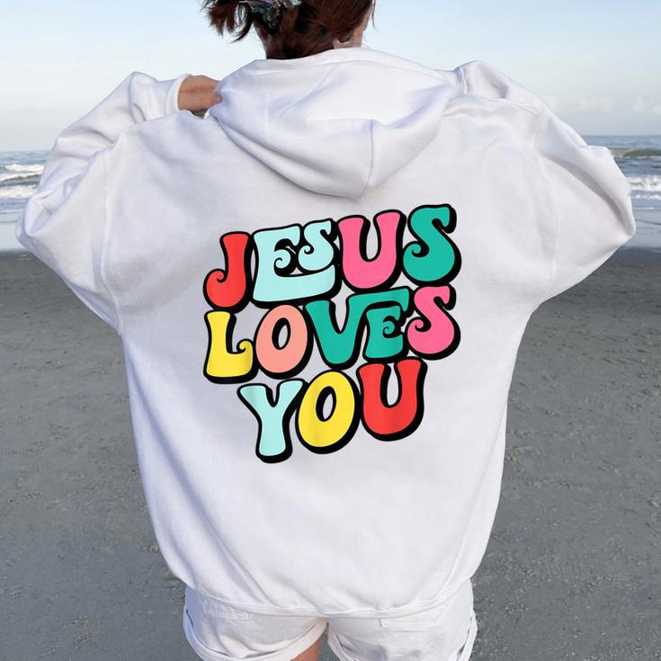 Jesus Loves You Retro Vintage Style Graphic Womens Women Oversized Hoodie Back Print