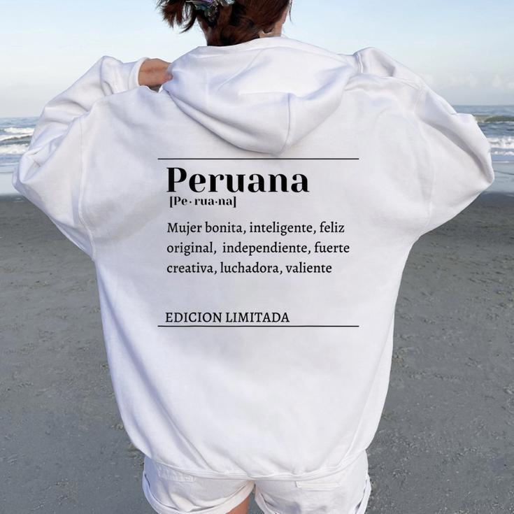 Peruana Mujer Peruvian Girl Latina Dictionary Spanish Women Oversized Hoodie Back Print