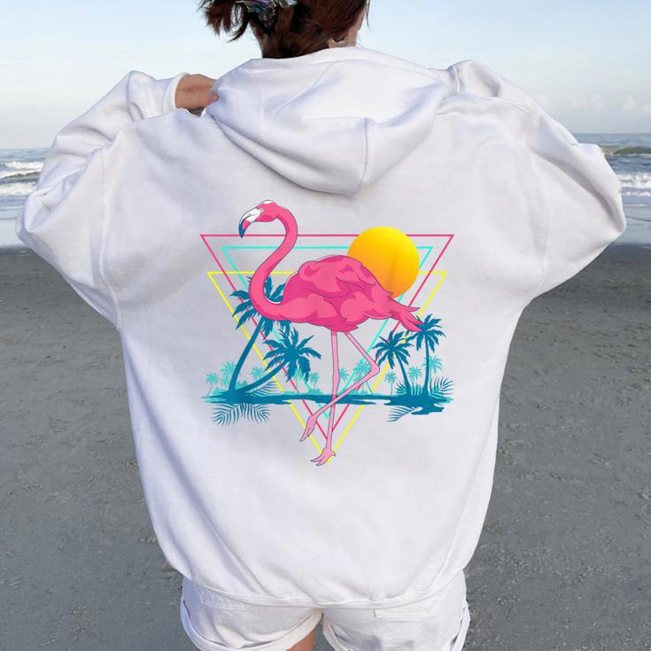 Pink Flamingo Beach Summer Vibes Palm Trees Tropical Summer Women Oversized Hoodie Back Print