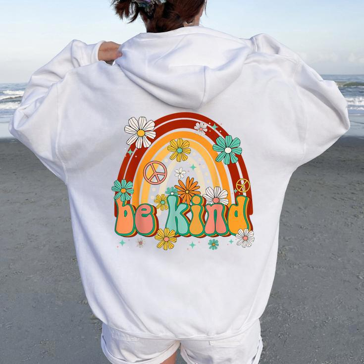 Retro Groovy Be Kind Rainbow No Bullying Kindness Unity Day Women Oversized Hoodie Back Print