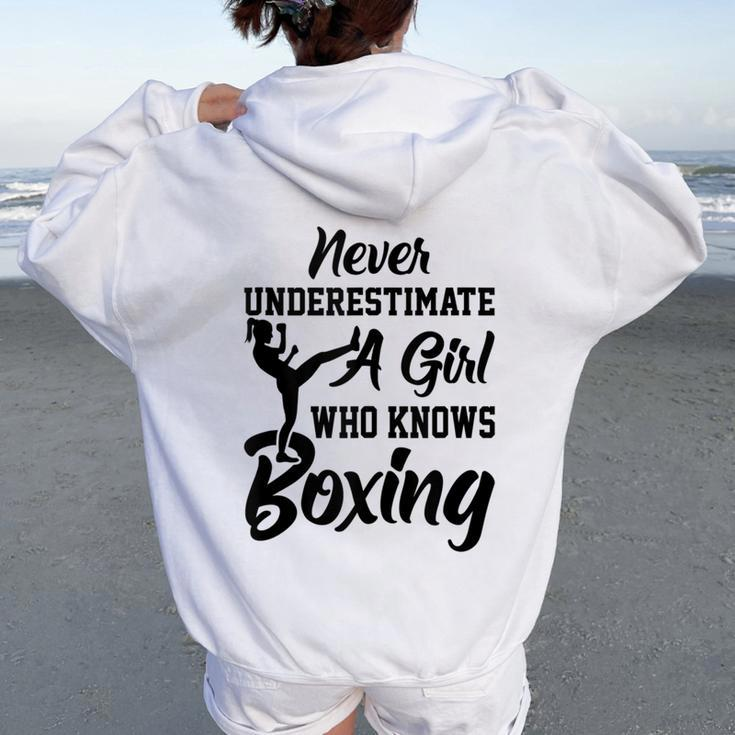 Never Underestimate Boxing Girl Women Oversized Hoodie Back Print