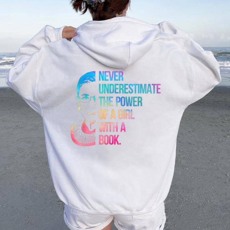 Never Underestimate The Power Of A Girl With A Book Rainbow Women Oversized Hoodie Back Print