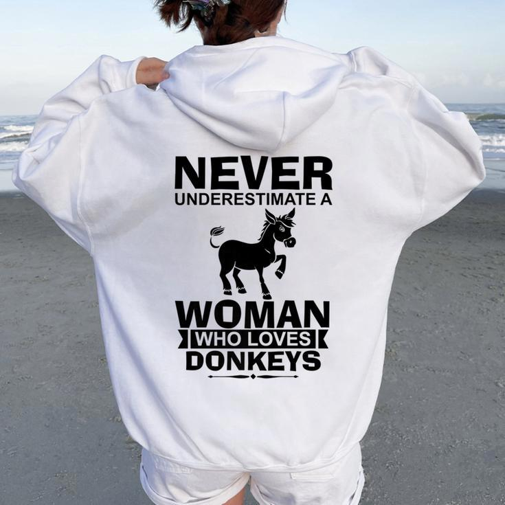 Never Underestimate A Woman Who Loves Donkeys Donkey Women Oversized Hoodie Back Print