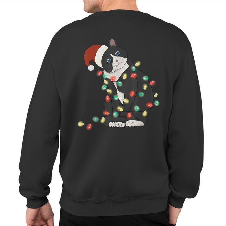 Black Cat Christmas Lights Cat Lover Xmas Pajama Sweatshirt Back Print