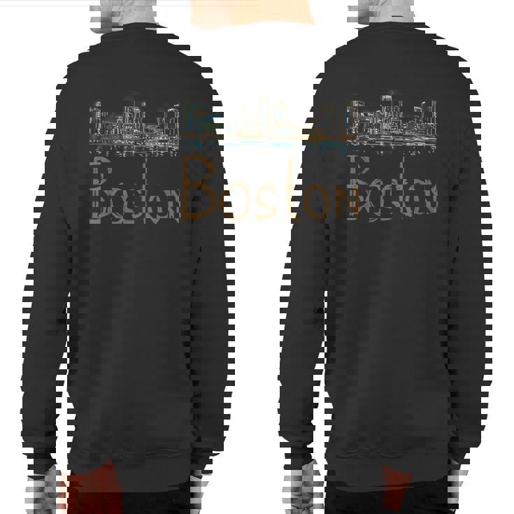 Boston City Panorama At Night Sweatshirt Back Print