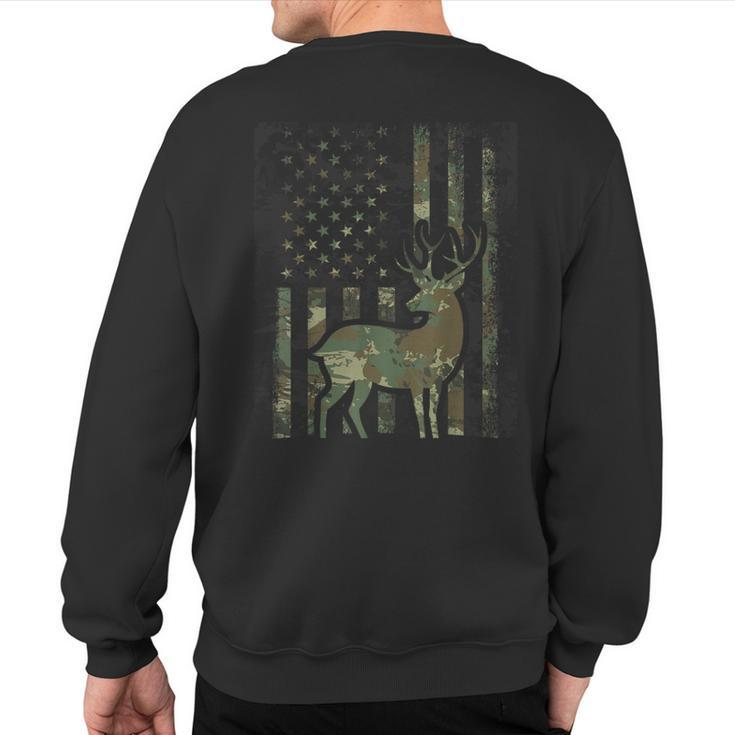 Camo American Flag Buck Hunting For Deer Hunter Sweatshirt Back Print
