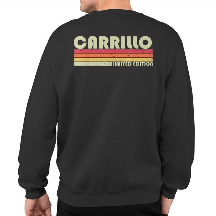 Carrillo Surname Retro Vintage 80S Birthday Reunion Sweatshirt Back Print