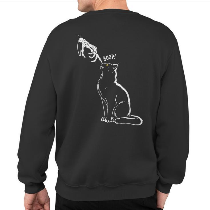 Cat Black Lover Skeleton Hand Boop Halloween Sweatshirt Back Print