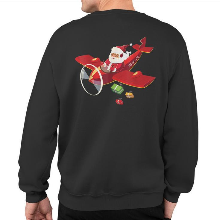 Christmas Santa Claus Pilot Flying Airplane Sweatshirt Back Print