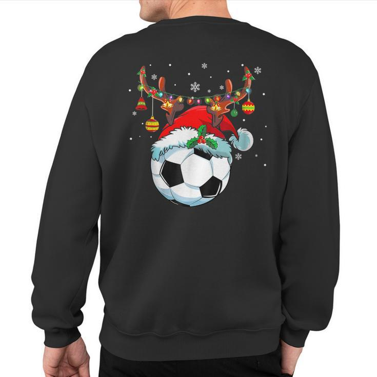 Christmas Soccer Player Santa Hat Lights Ball Xmas Pajama Sweatshirt Back Print