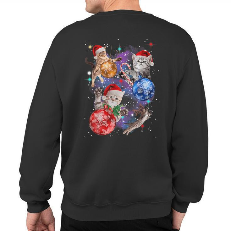 Cute Christmas Cats In Space Ornaments Graphic Sweatshirt Back Print