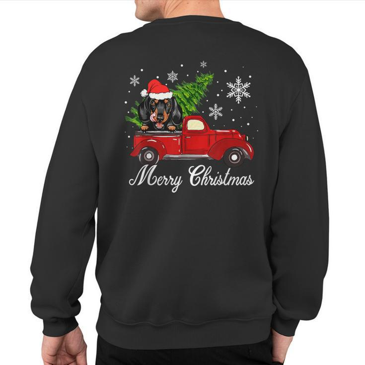 Dachshund Dog Riding Red Truck Christmas Decorations Pajama Sweatshirt Back Print