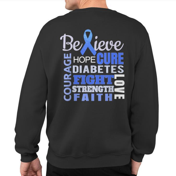Diabetes Awareness T Blue Ribbon Diabetes Word Sweatshirt Back Print
