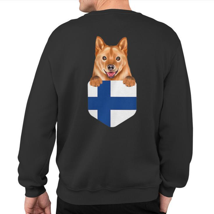 Finland Flag Finnish Spitz Dog In Pocket Sweatshirt Back Print