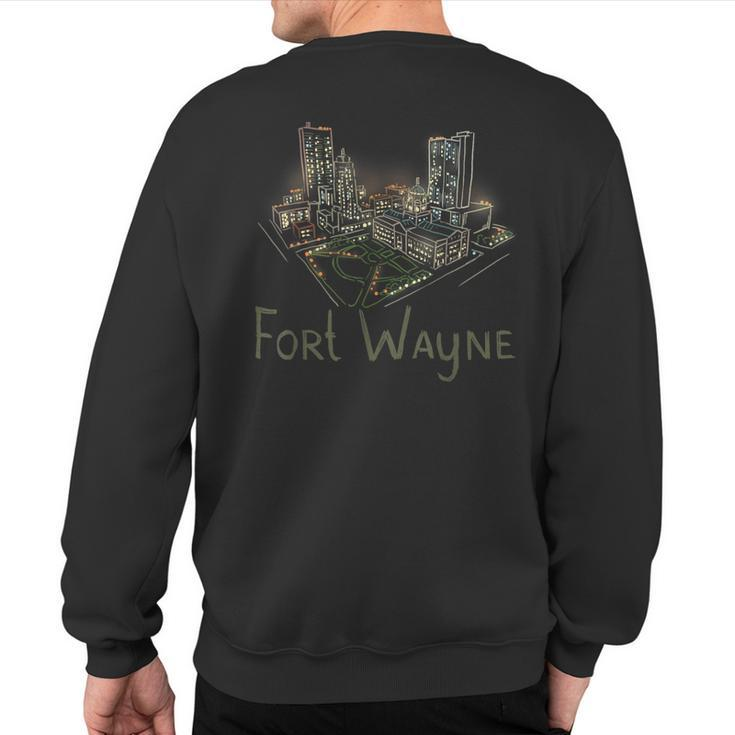 Fort Wayne City Panorama At Night Sweatshirt Back Print