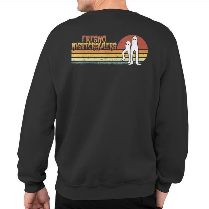 Fresno Nightcrawlers Retro Stripes Walking Cryptid Sweatshirt Back Print