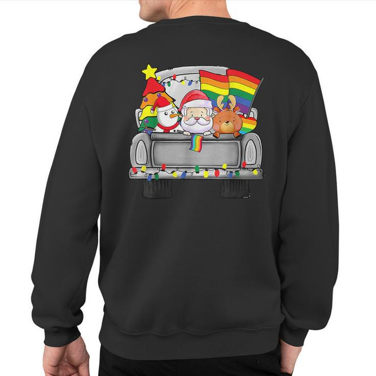 Christmas Santa & Reindeer In Truck Support Lgbt Pride Sweatshirt Back Print