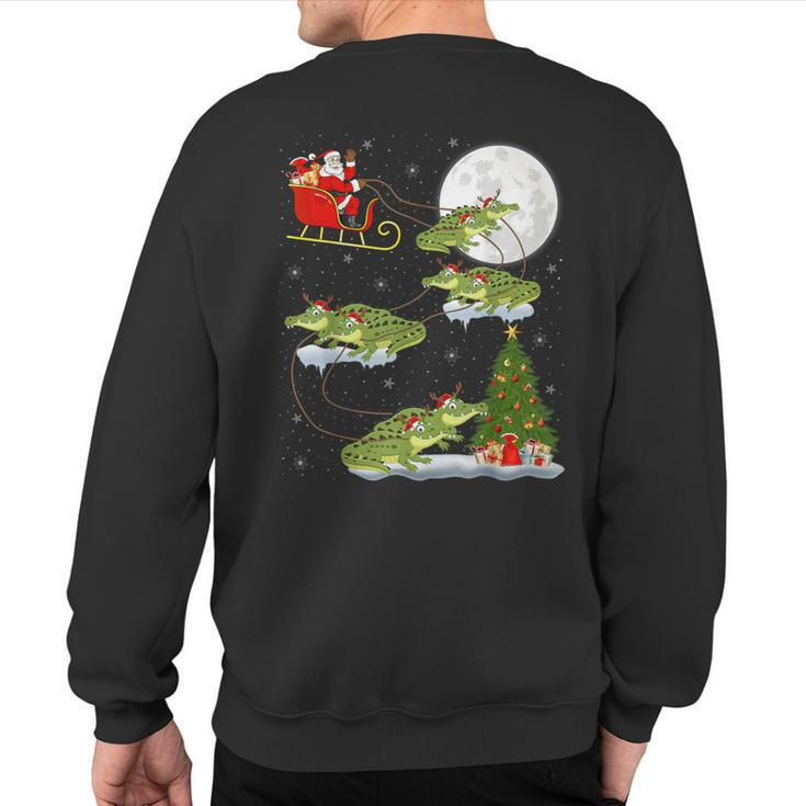 Xmas Lighting Tree Santa Riding Alligator Christmas Sweatshirt Back Print