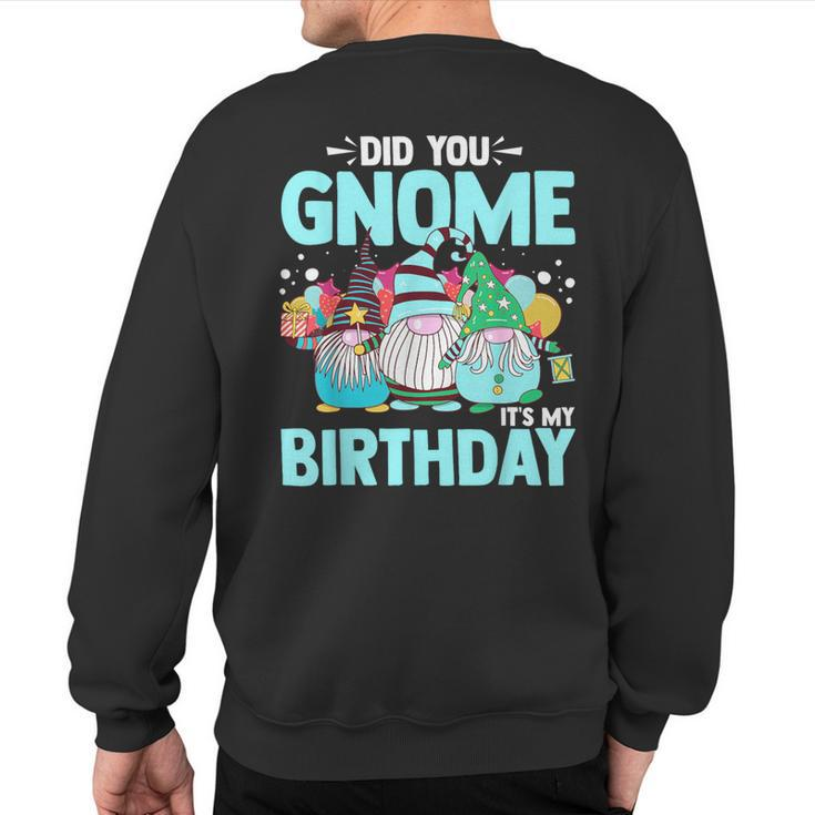 Did You Gnome It's My Birthday Gnomies Party Gnome Lover Sweatshirt Back Print